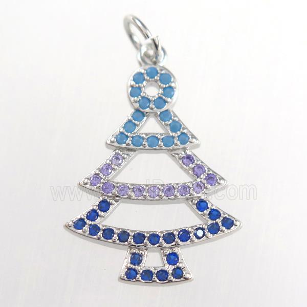 christmas tree, copper pendants paved zircon, platinum plated
