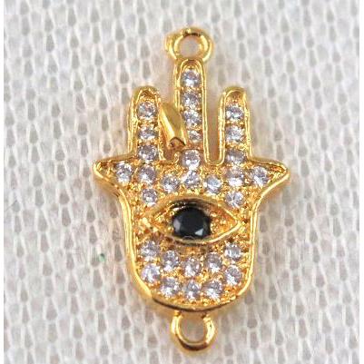 copper hamsahand connector paved zircon, gold plated