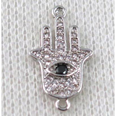 copper hamsahand connector paved zircon, platinum plated