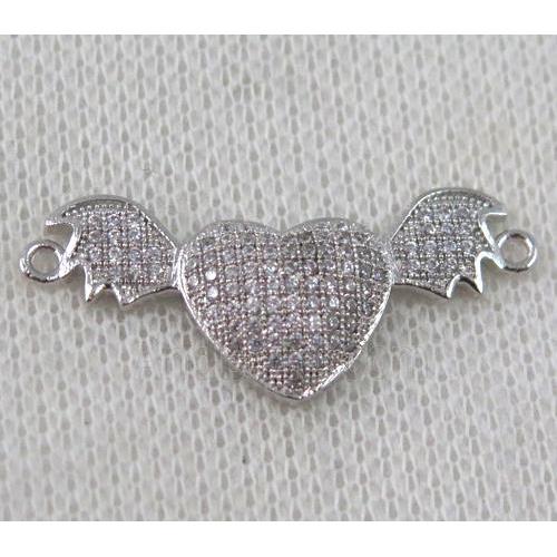 copper wing connector paved zircon, platinum plated