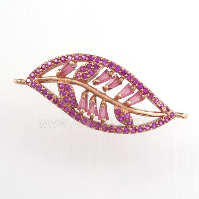 copper leaf connector paved zircon, rose gold