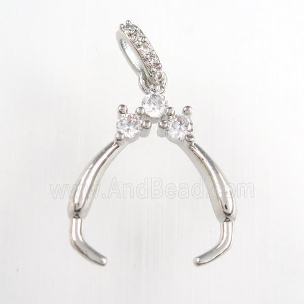 copper clasp bail paved zircon, platinum plated