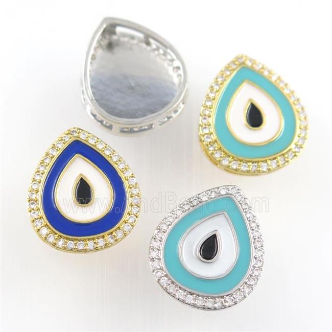 copper teardrop pendant paved zircon, evil eye, mixed color