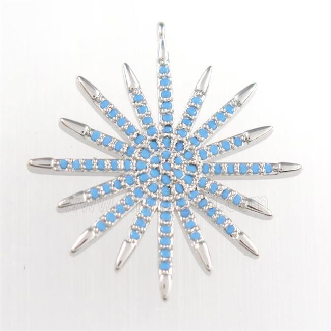 copper starburst pendant paved zircon, turq, platinum plated