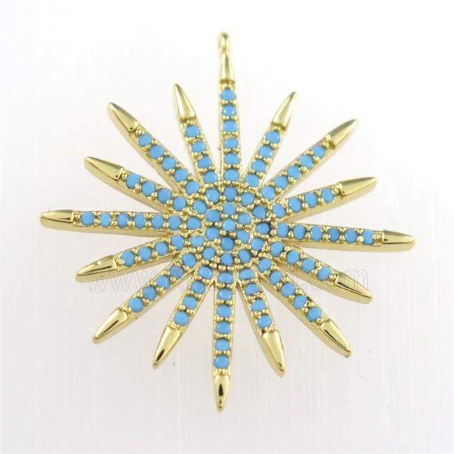 copper starburst pendant paved zircon, turq, gold plated
