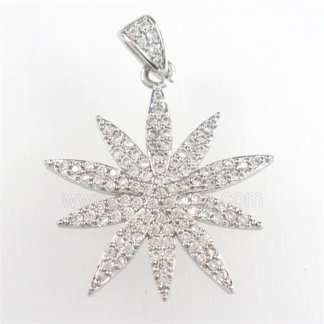 copper flower pendant paved zircon, platinum plated