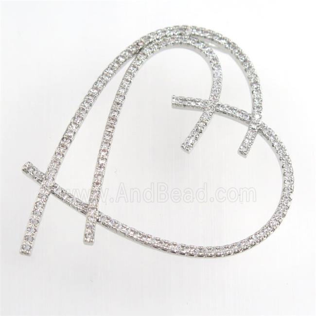 copper heart pendant paved zircon, platinum plated