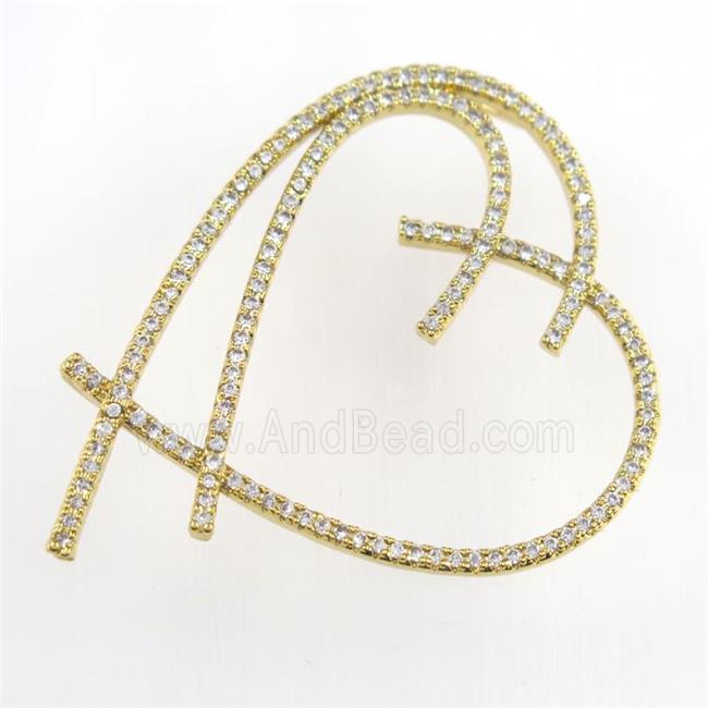copper heart pendant paved zircon, gold plated