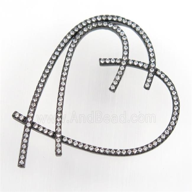 copper heart pendant paved zircon, black plated