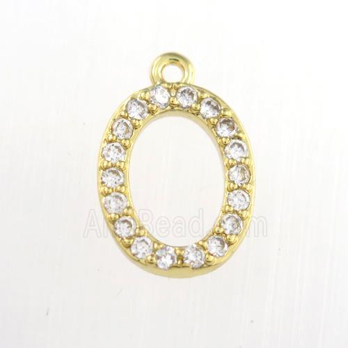 copper pendant paved zircon, letter O, gold plated