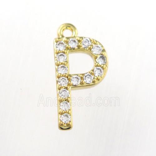 copper pendant paved zircon, letter P, gold plated