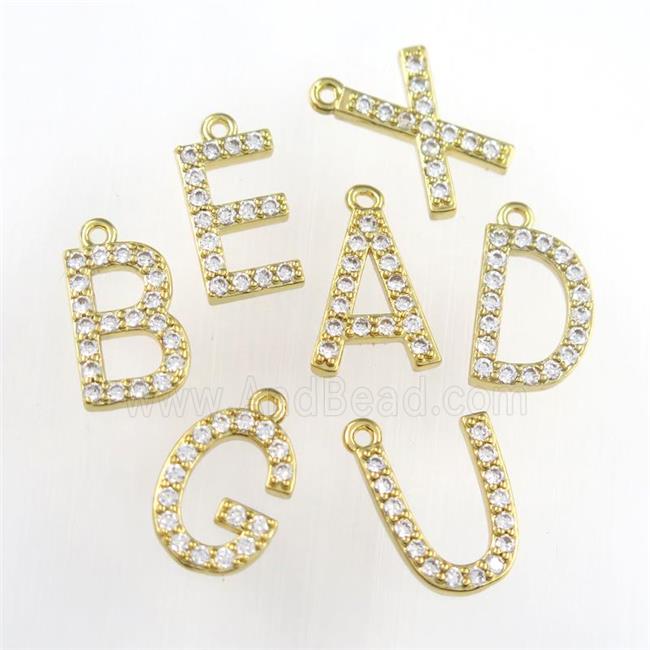 copper pendant paved zircon, MIXED letter, gold plated