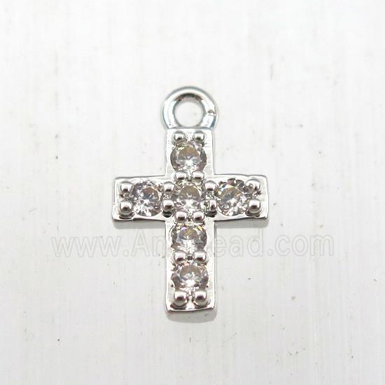 copper cross pendant paved zircon, platinum plated