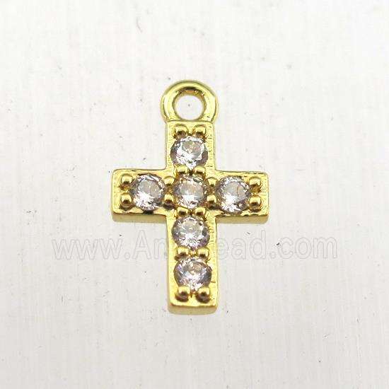 copper cross pendant paved zircon, gold plated