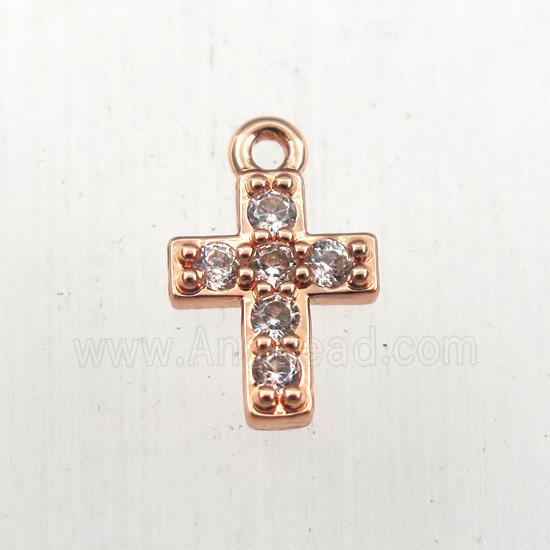 copper cross pendant paved zircon, rose gold