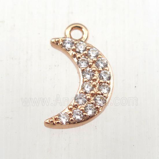 copper moon pendant paved zircon, rose gold