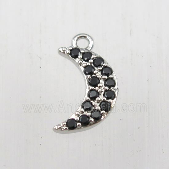 copper moon pendant paved zircon, platinum plated