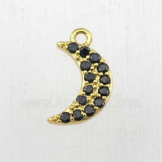 copper moon pendant paved zircon, gold plated