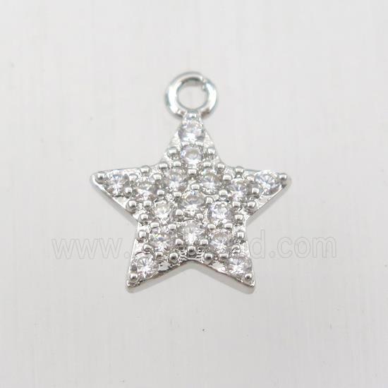 copper star pendant paved zircon, platinum plated