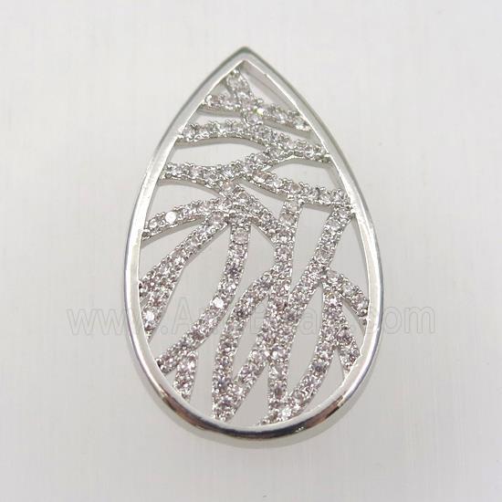copper pendant paved zircon, teardrop, platinum plated