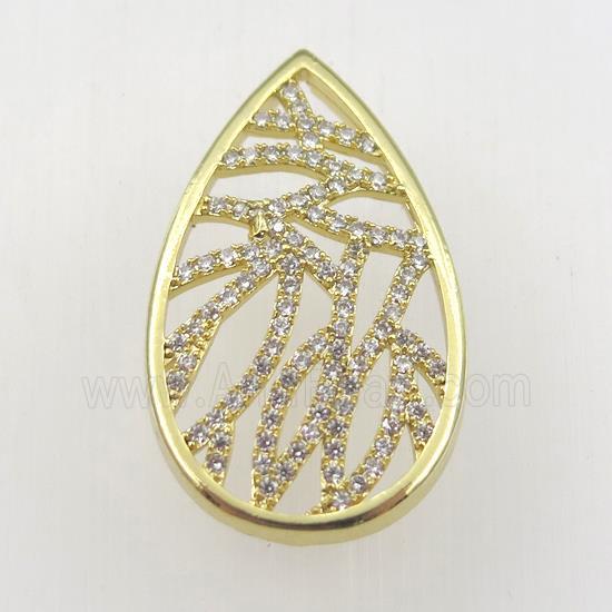 copper pendant paved zircon, teardrop, gold plated