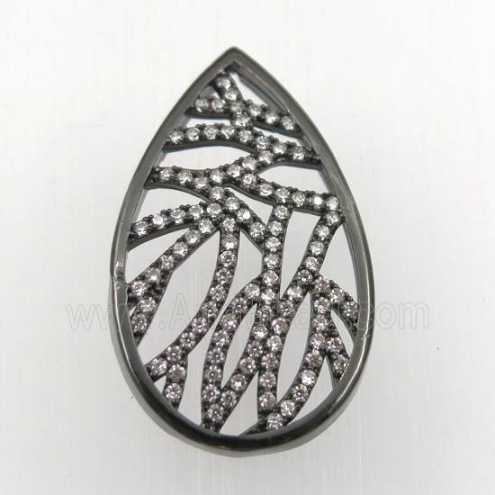 copper pendant paved zircon, teardrop, black plated