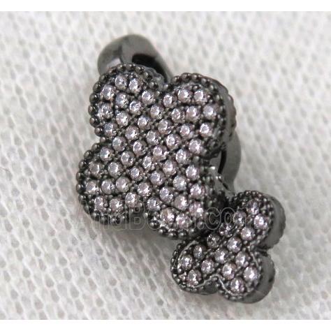copper clasp paved zircon, clover, black plated