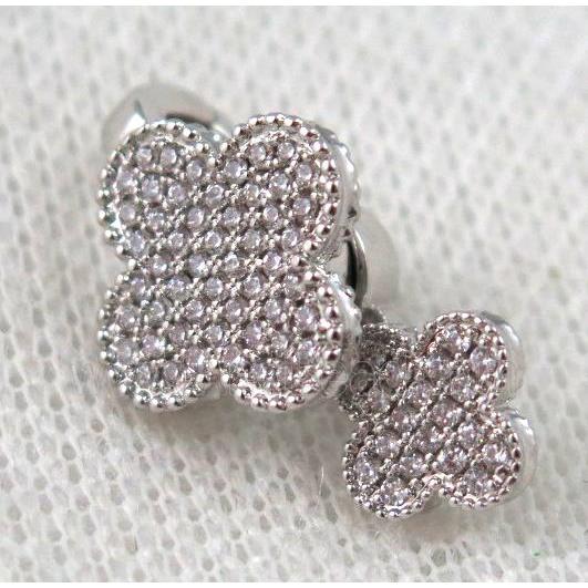copper clasp paved zircon, clover, platinum plated