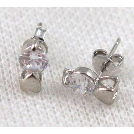 copper earring paved zircon, platinum plated