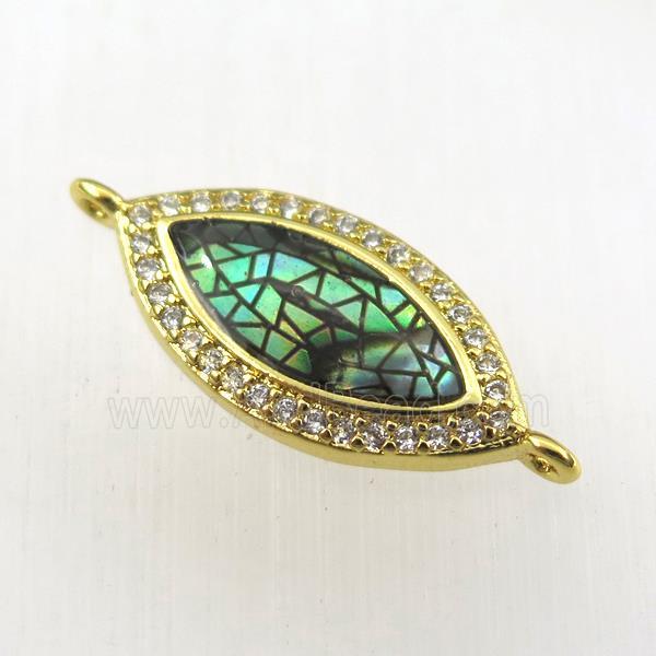 copper eye connector paved zircon with abalone shell, gold plated