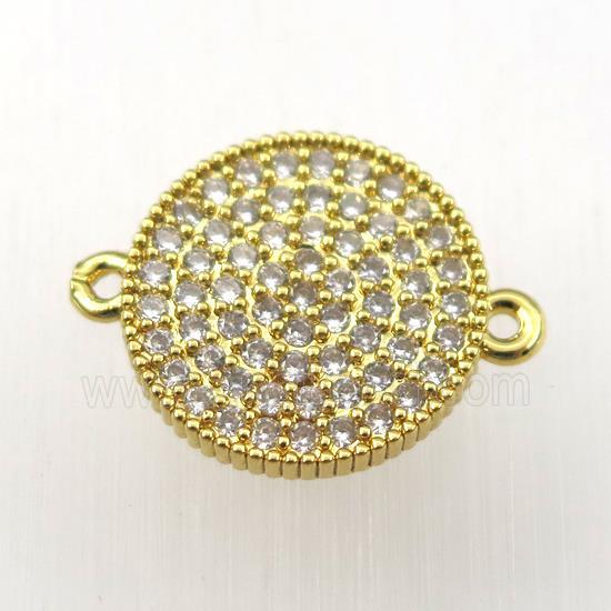 copper circle connector paved zircon, gold plated