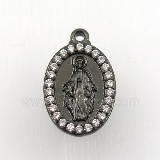 copper Jesus pendant paved zircon, black plated