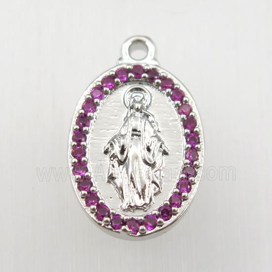 copper Jesus pendant paved zircon, platinum plated