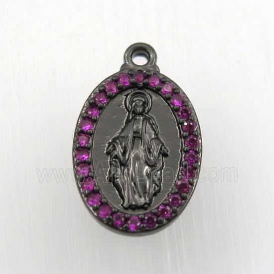 copper Jesus pendant paved zircon, oval, black plated
