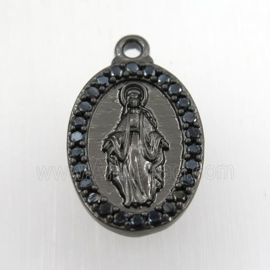 copper Jesus pendant paved zircon, oval, black plated