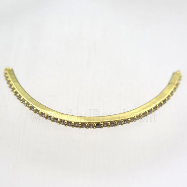 copper connector paved zircon, bend stick, gold plated