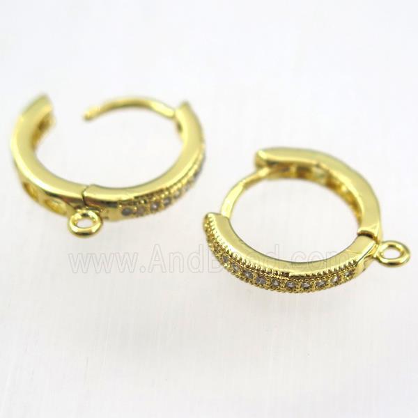 copper earring hoop paved zircon, gold plated