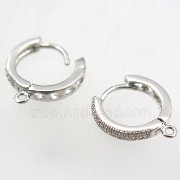 copper earring hoop paved zircon, platinum plated
