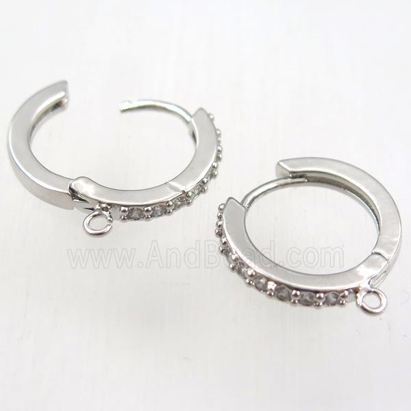 copper earring hoop paved zircon, platinum plated
