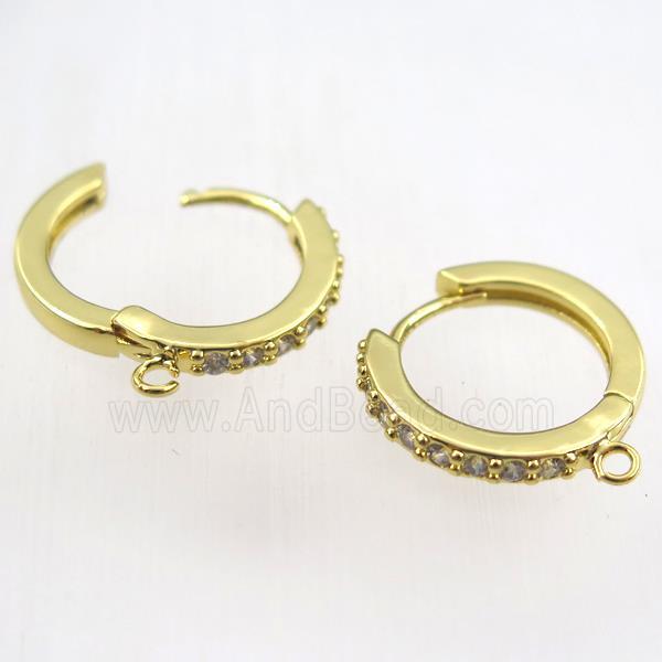 copper huggie earring hoop paved zircon, gold plated