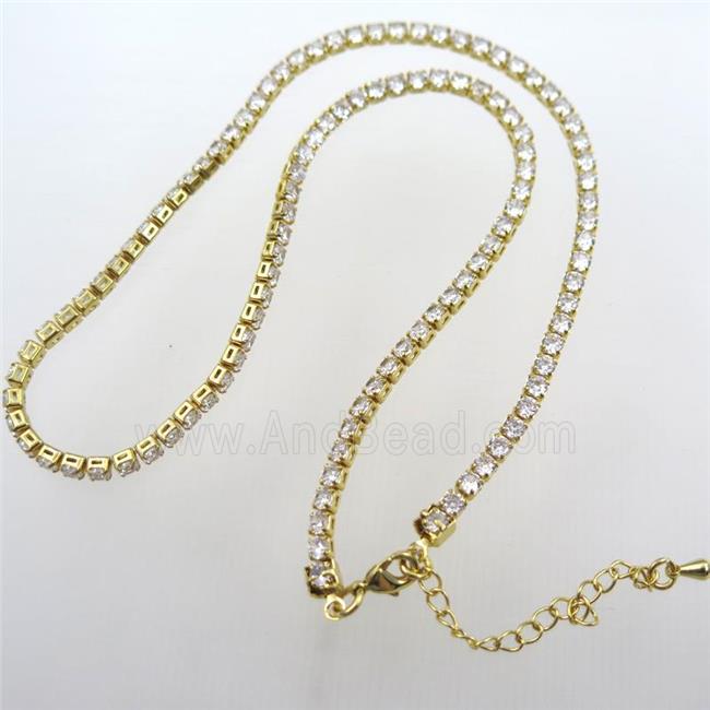 copper necklace chain pave zircon, gold plated