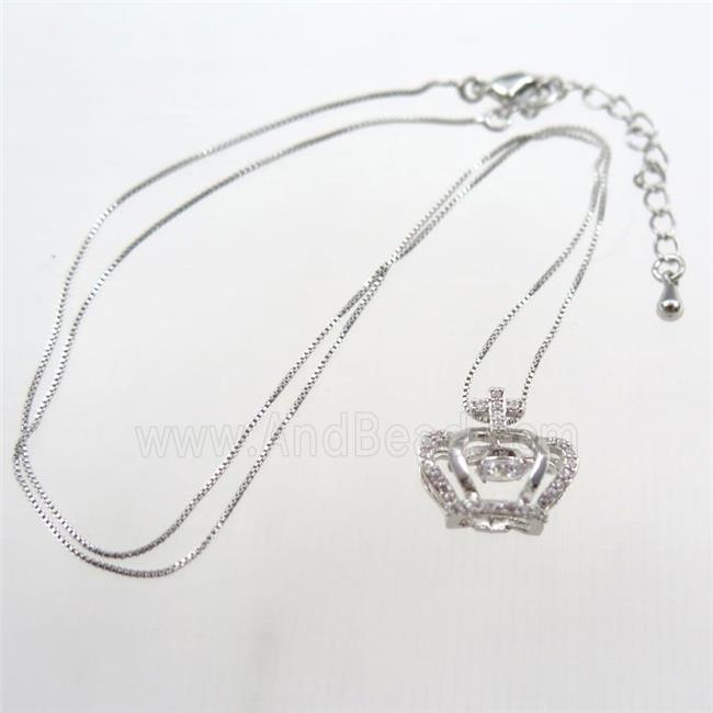 copper necklace with crown pave zircon, platinum plated
