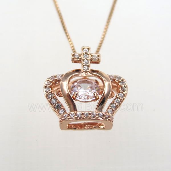 copper necklace with crown pave zircon, rose gold
