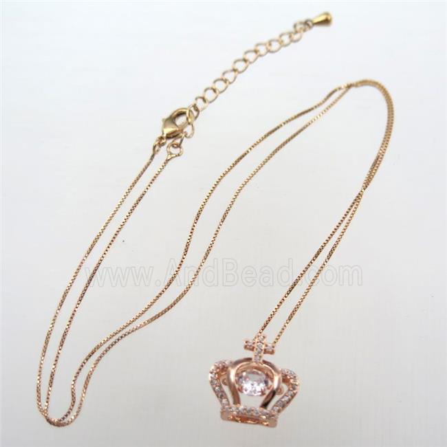 copper necklace with crown pave zircon, rose gold