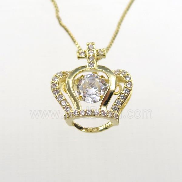 copper necklace with crown pave zircon, gold plated