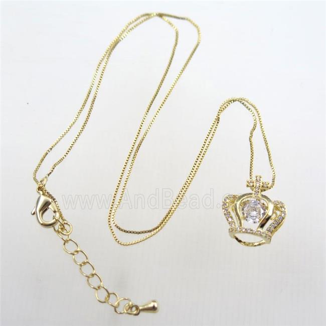 copper necklace with crown pave zircon, gold plated