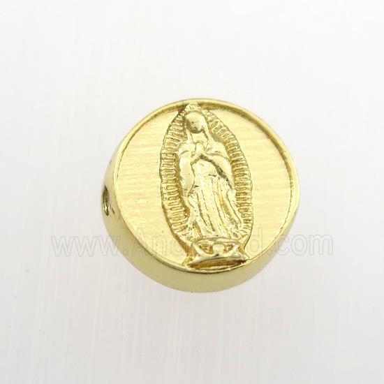 copper coin beads with Jesus, gold plated