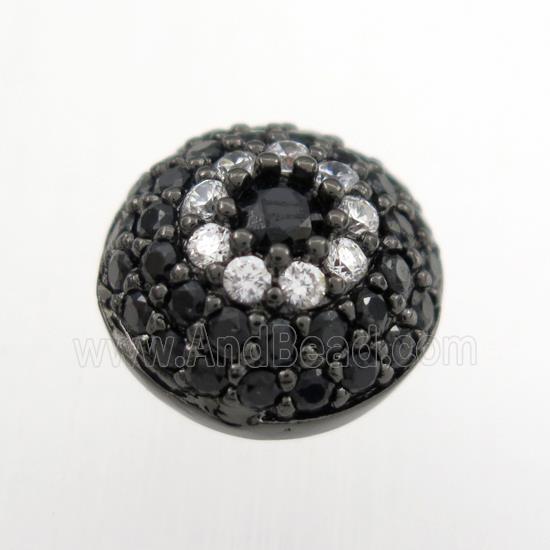 copper button beads paved zircon, black plated