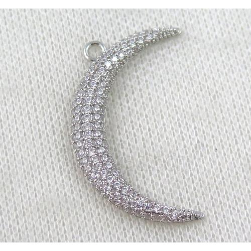 copper moon pendant paved zircon, platinum plated