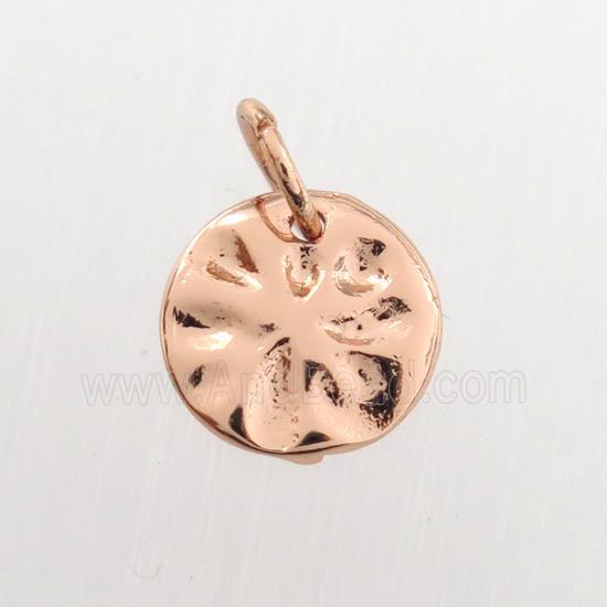 copper circle pendant, hammered, rose gold